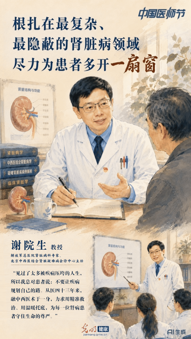【AI海报】中国医师节|谢院生:根扎在最复杂、最隐蔽的肾脏病领域,尽力为患者多开一扇窗 【AI海报】中国医师节|谢院生:根扎在最复杂、最隐蔽的肾脏病领域,尽力为患者多开一扇窗
