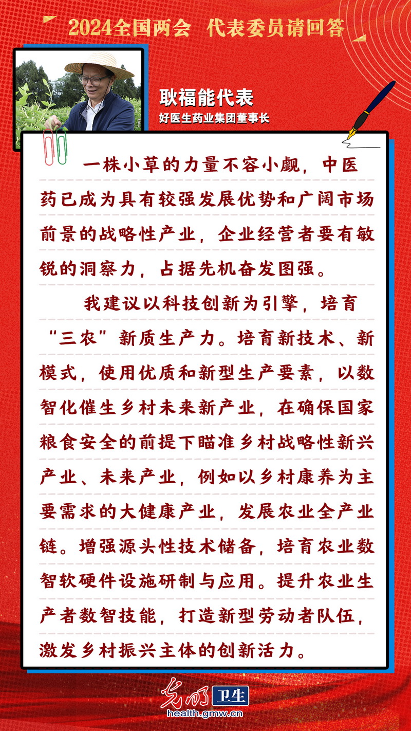 【互动海报】代表委员请回答|耿福能：一株小草飘药香 乡村振兴有“良方”