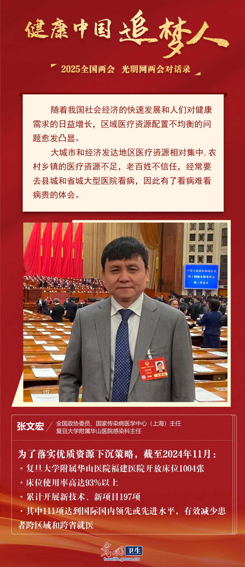 【互动海报】健康中国追梦人|张文宏委员：吸引医学人才扎根基层，让老百姓在家门口享受优质医疗资源