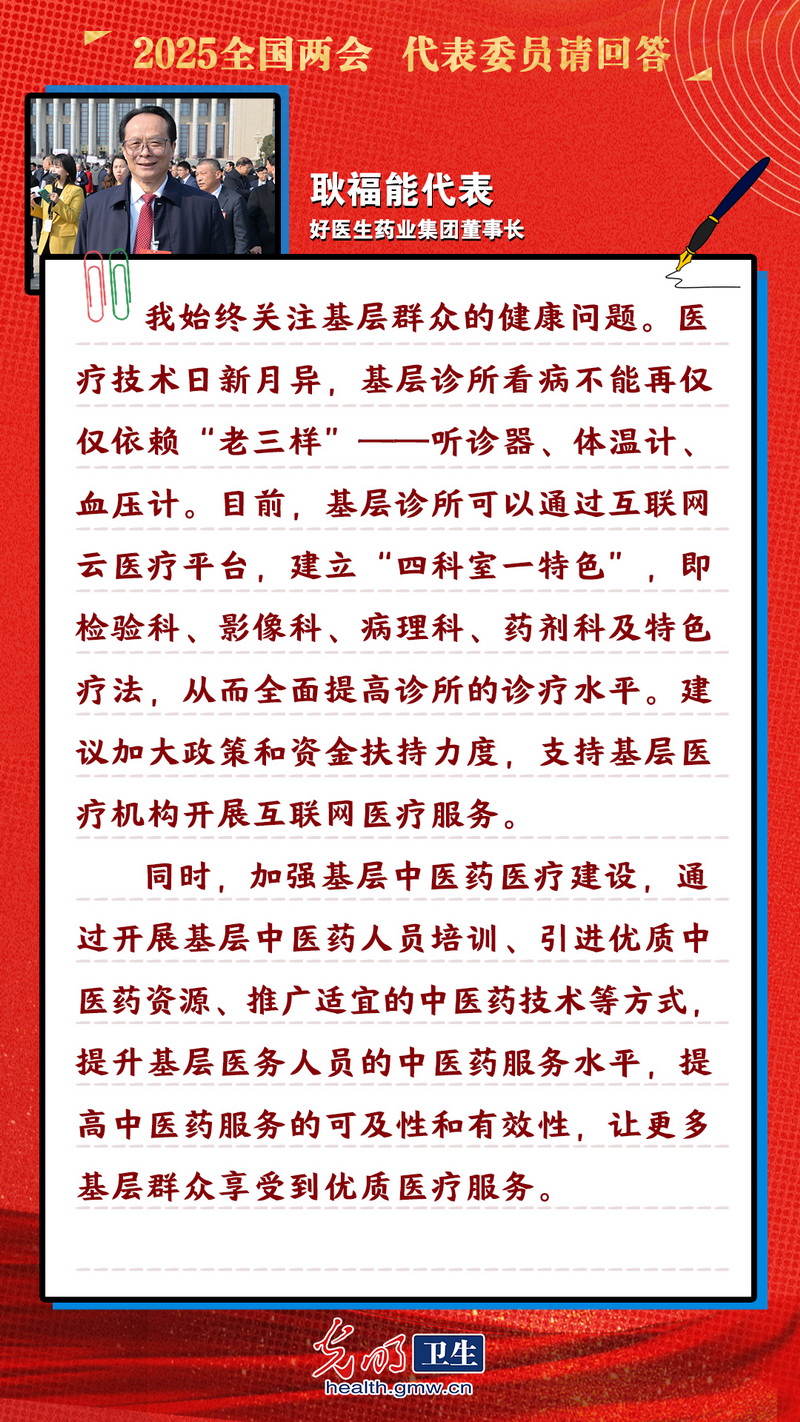 【互动海报】健康中国追梦人|耿福能代表：发挥中医药特色 促进优质医疗资源扩容下沉