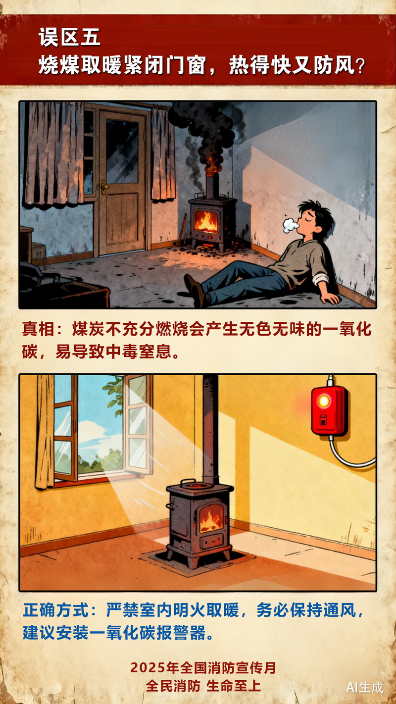【冬季安全警示录·AI海报】这9个取暖误区可能致命，现在知道还不晚