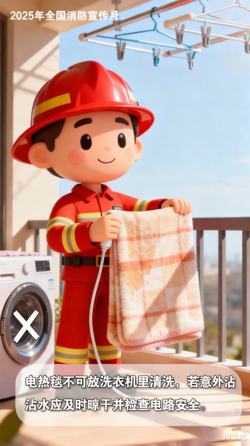 【冬季安全警示录·AI海报】隐藏在卧室里的火灾隐患,电热毯安全使用指南
