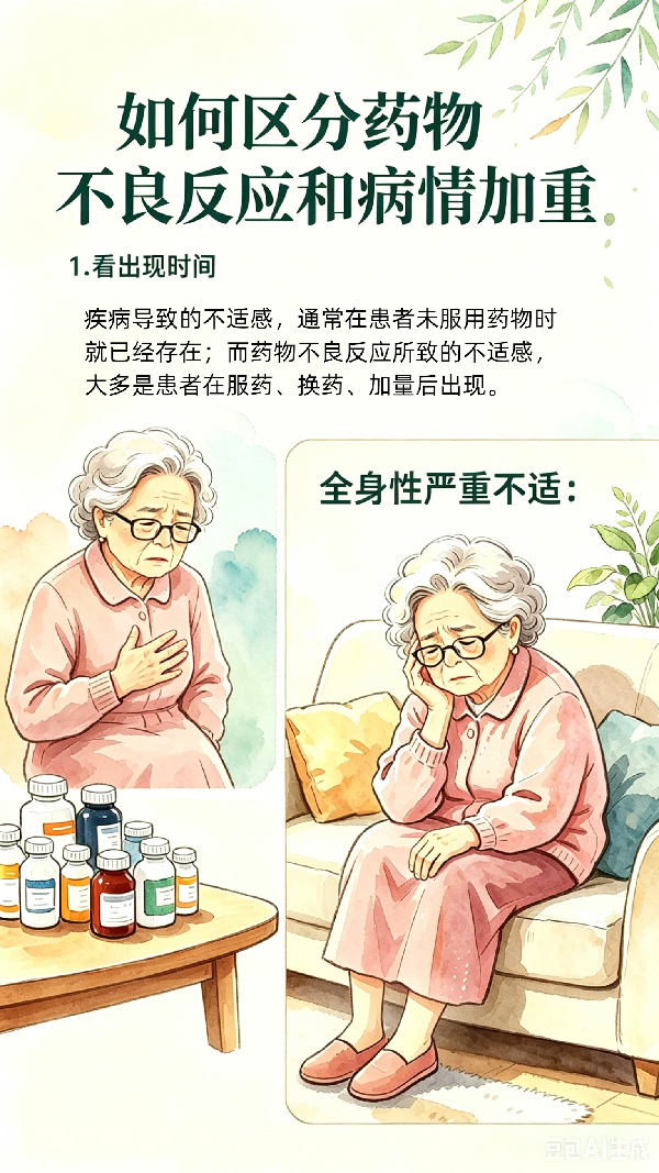 【AI漫画】老年健康宣传周|药物不适还是旧病复发，三步自查法助您分清（下篇）