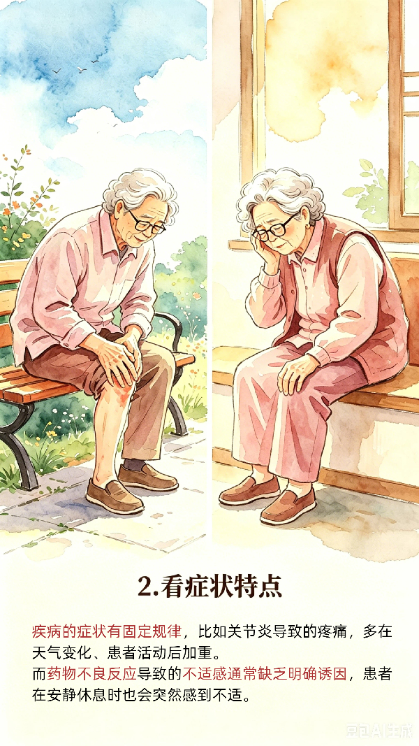 【AI漫画】老年健康宣传周|药物不适还是旧病复发，三步自查法助您分清（下篇）