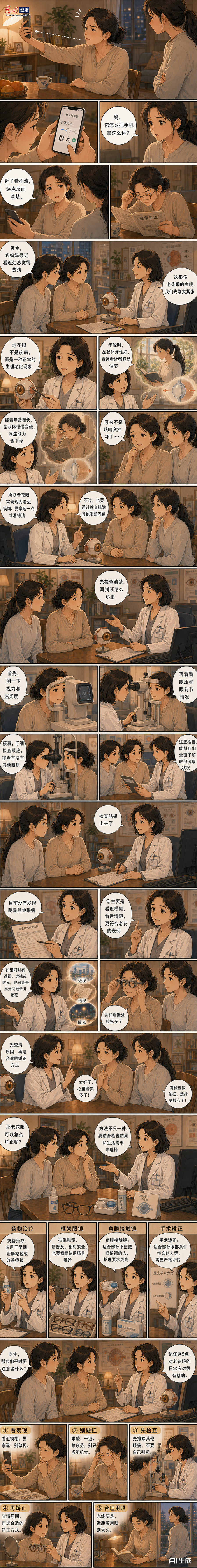 AI漫画丨发现老花眼，该如何应对