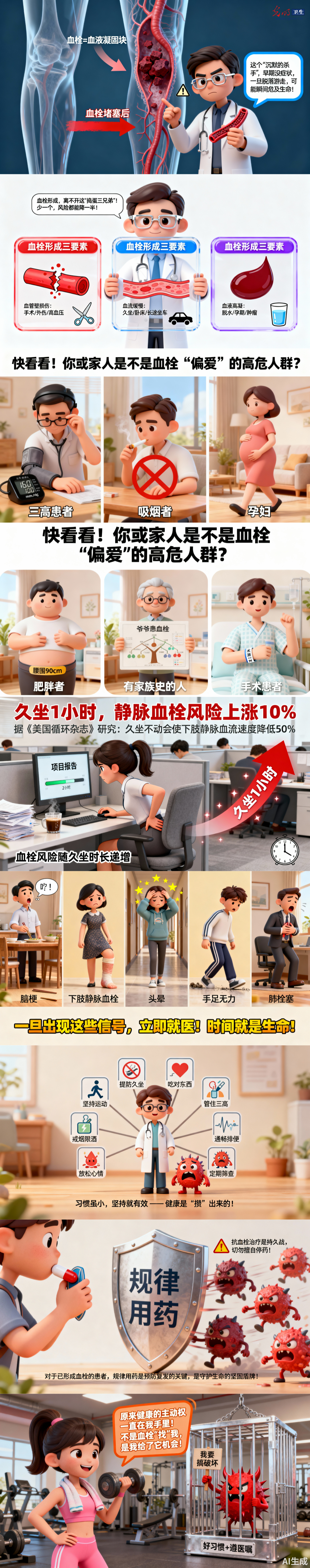 【AI科普漫画】久坐1小时,血栓风险上涨10%?世界血栓日必看的保命知识 【AI科普漫画】久坐1小时,血栓风险上涨10%?世界血栓日必看的保命知识